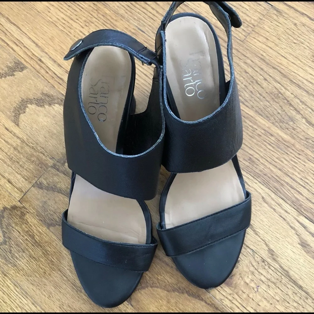 Franco Sarto Deuce Black Leather Heeled Sandals Women’s size US 8 EU 38